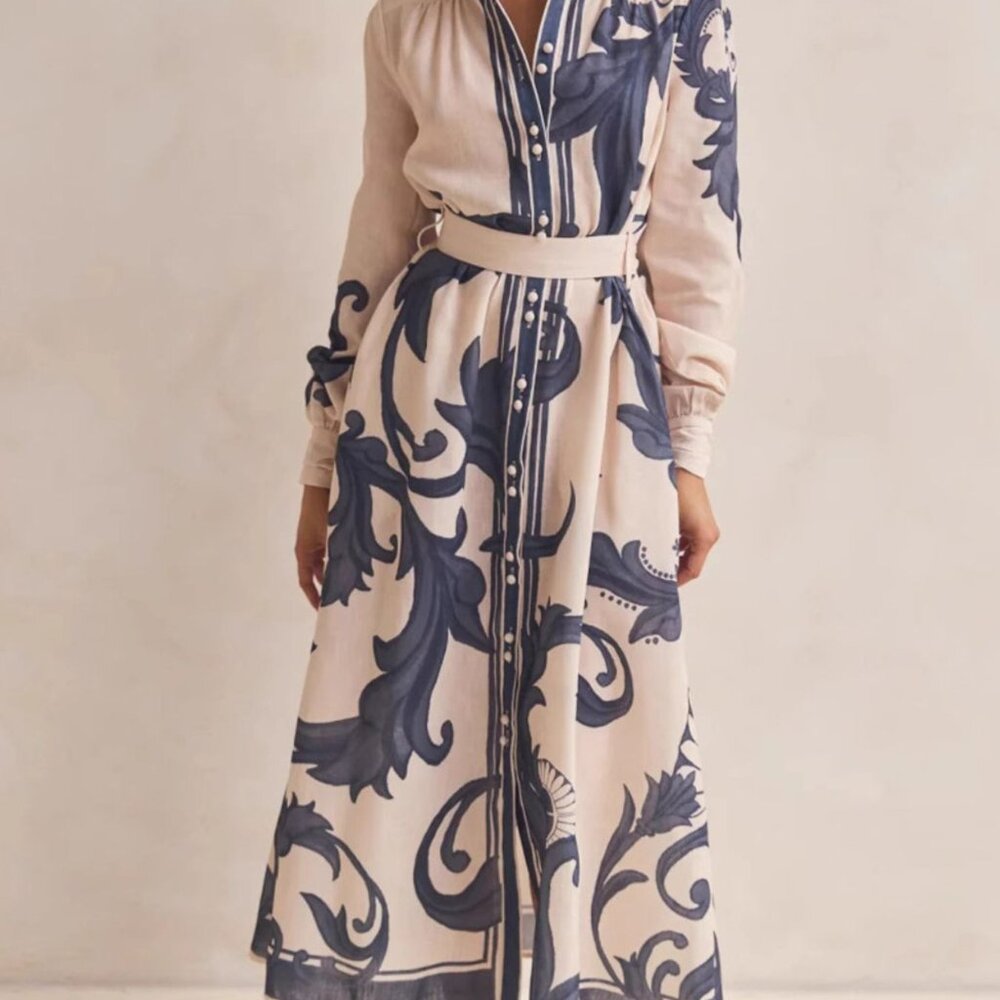 Printed Button Down Belted Shirt Dress - Picture 6 of 10